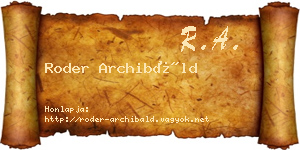 Roder Archibáld névjegykártya